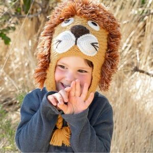 Lion Knit Hat with Earflaps alpaca blend children’s